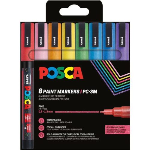 Uni Posca PC-3ML Készlet 8 Darab/Készlet Csillámló Színek PFP
