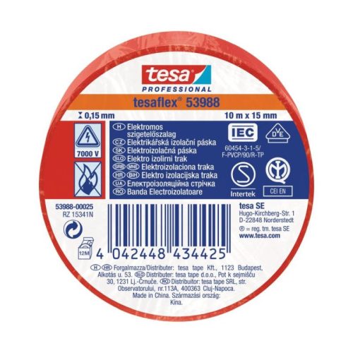 Tesa 53988-00015 Szigetelőszalag Piros 10 m x 15 mm