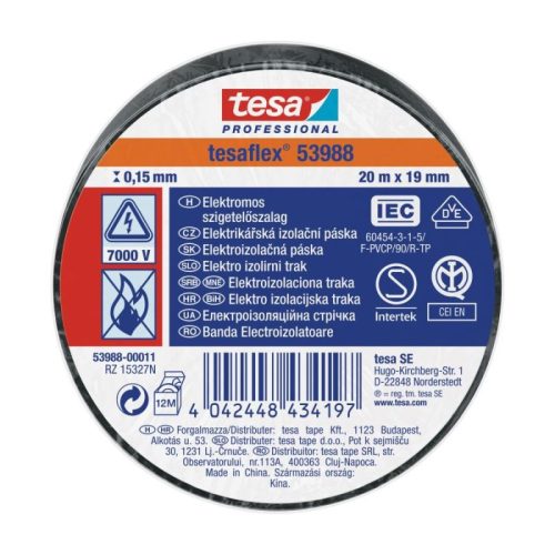 Tesa 53988-00011 53947-05 Szigetelőszalag Fekete 20 m x 19 mm