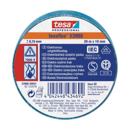 Tesa 53988-00041 53947-07 Szigetelőszalag Kék 20 m x 19 mm