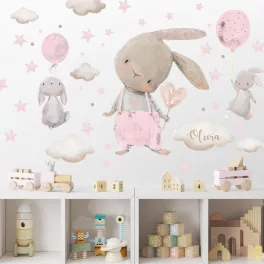 Akvarell falmatricák - Világos rózsaszín nyuszik