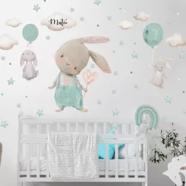   Falmatrica kiságy fölé - Nyuszik csillagokkal és lufikkal