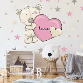   Falmatrica kislánynak - Maci névvel és rózsaszín szívecskével