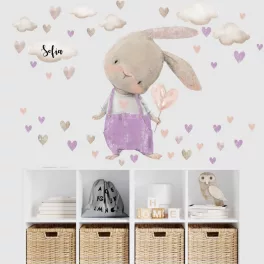   Falmatrica lányoknak - Lila nyuszi szivecskékkel és névvel
