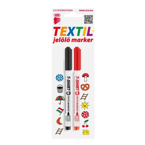 Ico T-Shirt Textilmarker Slim M 2 Fekete+Piros Bliszter