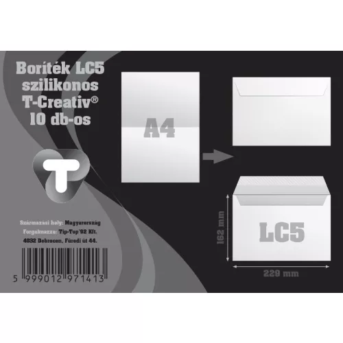 T-Creativ Szilikonos Boríték LC/5 Bélésnyomott 10 Darab/Csomag Fehér