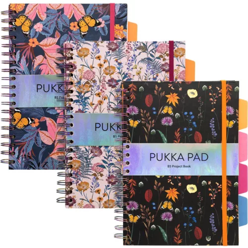 Pukka Pad Spirálfüzet B/5 100 Lapos Vonalas 3 Regiszteres Project Book Bloom Vegyes Mintákban