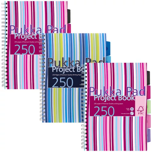 Pukka Pad Spirálfüzet A/4 125 Lapos Vonalas 3 Regiszteres Project Book Vegyes Színekben