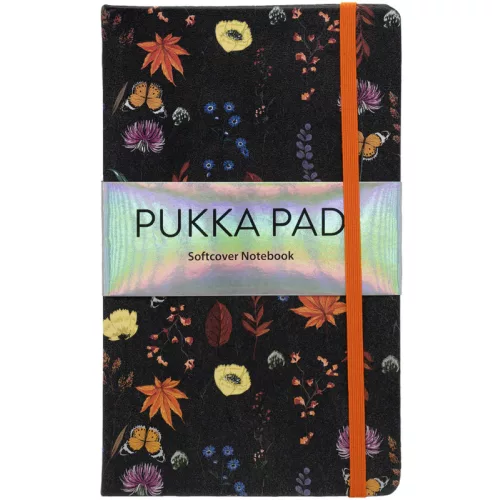 Pukka Pad Keményfedeles Notesz A/5 192 Lapos Vonalas Gumipánttal Belső Zsebbel Bloom Fekete