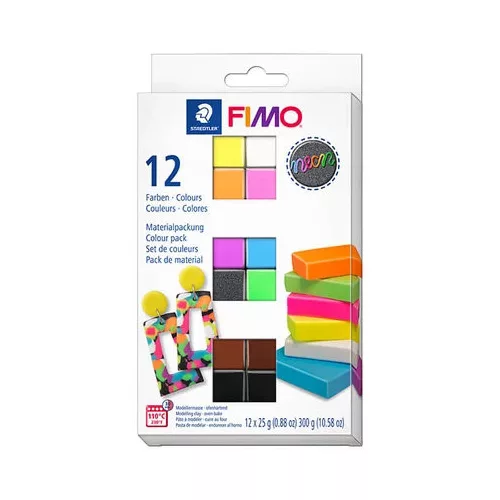 Fimo Süthető Gyurma Készlet Leather Effect 12x25 gramm Neon