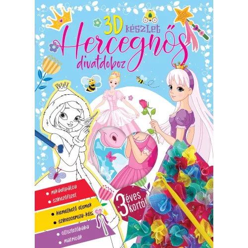 3D Készlet Hercegnős Divatdoboz Színezőfüzettel Öltöztetőbabával Matricákkal És Színes Selyempapírokkal Interaktív Kreatív Szett Kézügyesség Fejlesztésére Ajándék Gyerekeknek