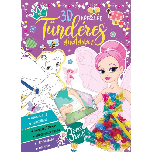 3D Készlet Tündéres Divatdoboz Kreatív Készlet Öltöztetőbabával Színezőfüzettel És Csillogó Matricákkal 3D Technikával Kiemelhető Elemekkel És Színes Selyempapírokkal Fejlesztő Kézműves Játék Gyerekeknek