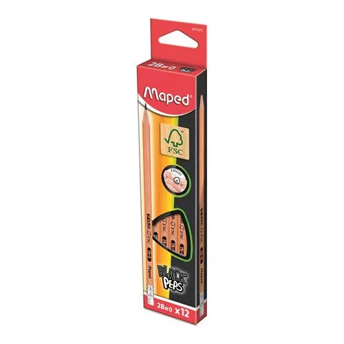 Maped Black Peps Grafitceruza Radírral 2B Háromszögletű 12 Darab/Doboz