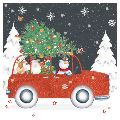 Ti-Flair Szalvéta 33x33 cm 3 Rétegű 20 Lap/Csomag Red Christmas Car Tél