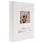 Esküvői Fotóalbum 16x17 cm Könyvkötésű 50 Darab 10x15 cm-es Fotóhoz Ezüst Szívek