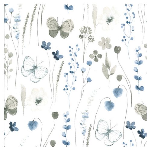 Ti-Flair Szalvéta 33x33 cm 3 Rétegű 20 Lap/Csomag Delicate Flowers With Butterflies Navy
