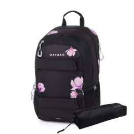   OXY SPORT Hátizsák 24 Liter Flowers Pink Fekete Tolltartóval