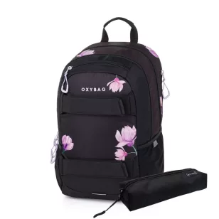   OXY SPORT Hátizsák 24 Liter Flowers Pink Fekete Tolltartóval