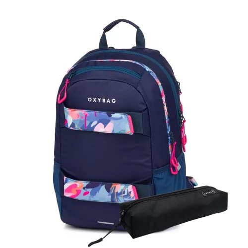 OXY SPORT Hátizsák 24 Liter Flowers Blue Fekete Tolltartóval