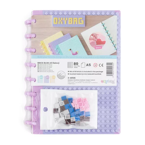 OXY BAG Füzet A/5 Keményfedeles 80 Lapos Vonalas Építőkockás Lila