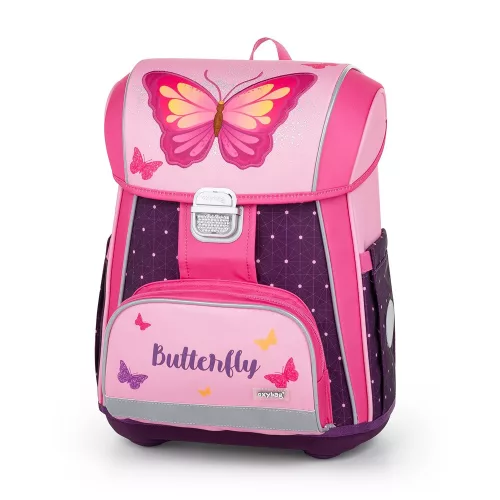 OXY PREMIUM Merevfalú Iskolatáska 27 Liter Butterfly Pink