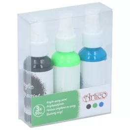 Artico Akrifesték Spray Készlet 3x50 ml Fekete Zöld Kék