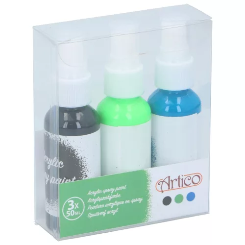 Artico Akrifesték Spray Készlet 3x50 ml Fekete Zöld Kék