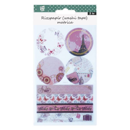 Stick Art Washi Tape Rizspapír Matrica Utazás Minta 2 ív/bliszter