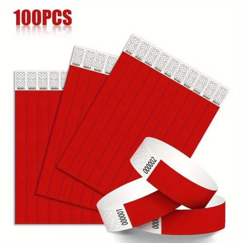 Tyvek Karszalag Sorszámozott 1,9x25 Cm 100 Db/Csomag Piros Víz- És Izzadságálló Öntapadós Záródású Tépésbiztos Nem Levehető