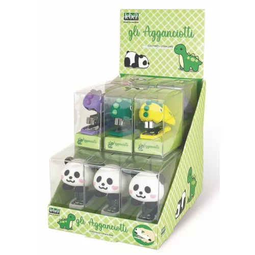 Lebez Tűzőgép 10-es 10 Lapos Dino és Panda Vegyes Színekben