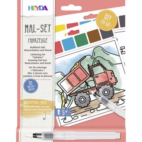 Heyda Színező 15x13 cm 10 Mintával Vízzel Tölthető Ecsettel Járművek