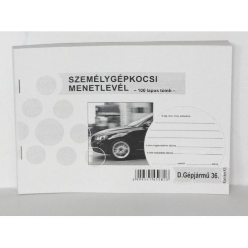 Személygépjármű Menetlevél A/5 100 Lapos Fekvő D.GÉPJ.36