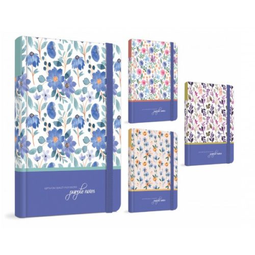 Gipta Beíró 13x21 cm 120 Lapos Keményfedeles Vonalas Purple Notes Vegyes Minta