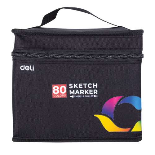 Deli Sketch Marker Készlet Kétvégű Alkoholos 80 Darab/Készlet Fekete Táskában Color Emotion