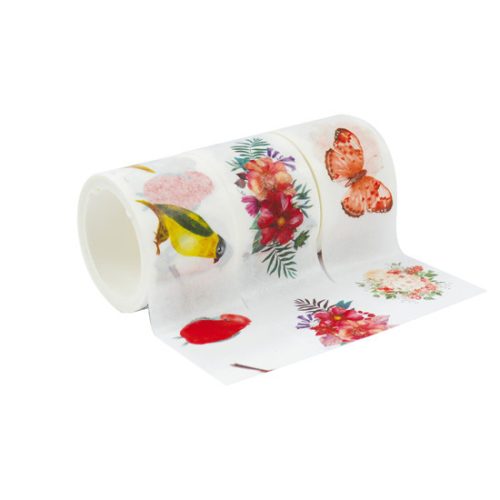 CreArt Washi Tape Ragasztószalag 30 mm x 5 m Vegyes Virág És Madár Minta 3 Darab/doboz