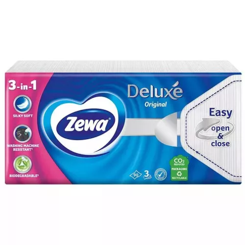 Zewa Deluxe Illatmentes Papír Zsebkendő, 3 Rétegű, 90db/csomag