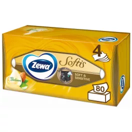   Zewa Softis Illatmentes Papír Zsebkendő, Design Balzsam Dobozos 4 Rétegű, 80 db/doboz