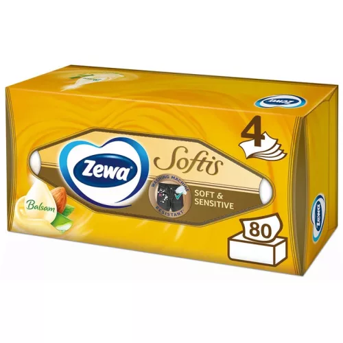 Zewa Softis Illatmentes Papír Zsebkendő, Design Balzsam Dobozos 4 Rétegű, 80 db/doboz