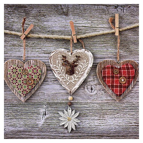 Ti-Flair Szalvéta 33x33 cm 3 Rétegű 20 Lap/Csomag Rustic Hearts With Edelweiss