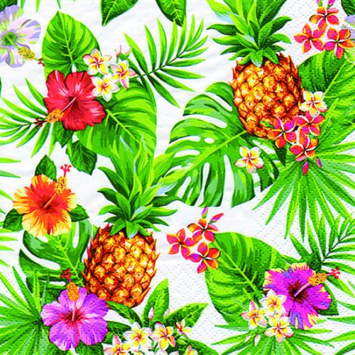 Ti-Flair Szalvéta 33x33 cm 3 Rétegű 20 lap/Csomag Pineapples & Palmleaves white 340117 Nyár