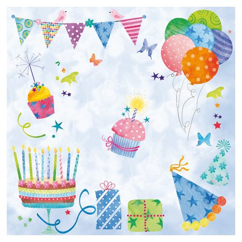 Ti-Flair Szalvéta 33 x 33 cm 3 Rétegű 20 lap/Csomag Fête dAnniversaire bleu 371641 Születésnap