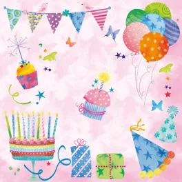   Ti-Flair Szalvéta 33 x 33 cm 3 Rétegű 20 lap/Csomag Fête dAnniversaire rose 371642 Születésnap