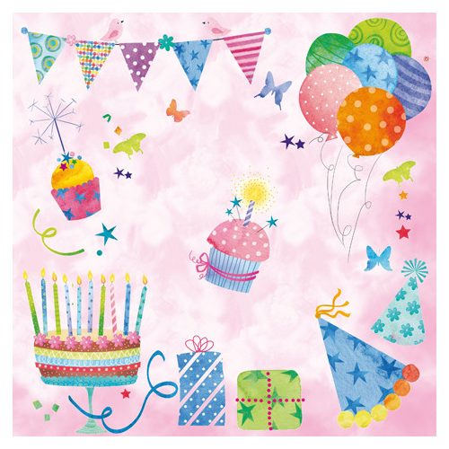 Ti-Flair Szalvéta 33 x 33 cm 3 Rétegű 20 lap/Csomag Fête dAnniversaire rose 371642 Születésnap
