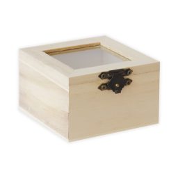Csatos Fadoboz Átlátszó Tetővel Kocka Alakú 8x8x5 cm