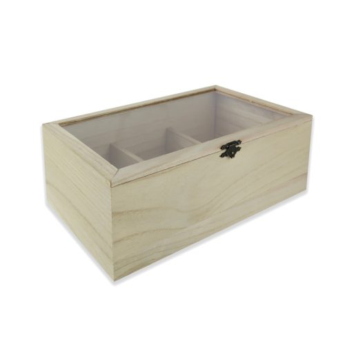 Fa Teafiltertartó Doboz Csatos Plexi Tetővel 27x18x11 cm