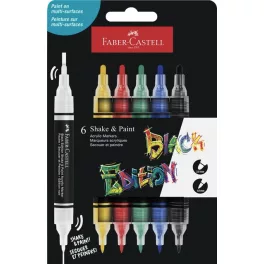  Faber-Castell Akril Marker Készlet Kétvégű 6 Darab/Készlet Klasszikus Színek Black Edition Shake And Paint