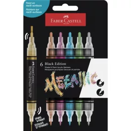   Faber-Castell Akril Marker Készlet Kétvégű 6 Darab/Készlet Metál Színek Black Edition Shake And Paint
