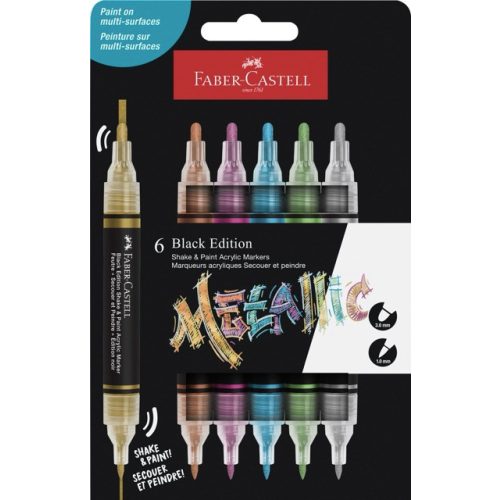 Faber-Castell Akril Marker Készlet Kétvégű 6 Darab/Készlet Metál Színek Black Edition Shake And Paint