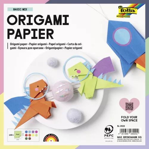 Folia Origami Papír 20 x 20 cm 70 gramm 100 Lap 10 Szín/Csomag