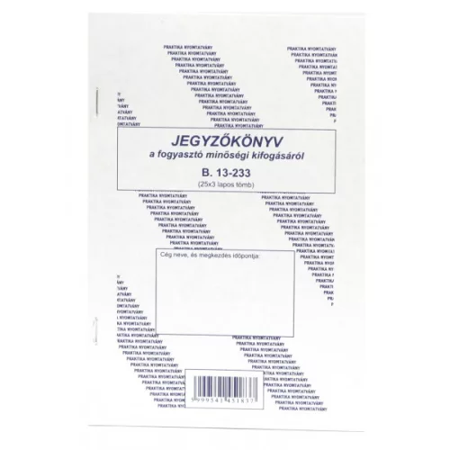 B. 13-233/V jegyzőkönyv vásárló minőségi kifogás…
